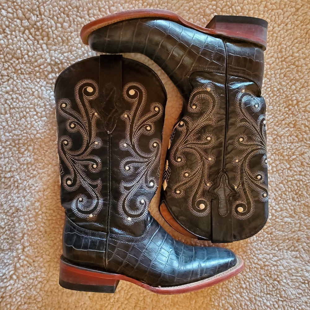 Black Leather Cowboy Boots